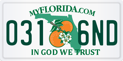 FL license plate 0316ND
