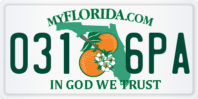 FL license plate 0316PA