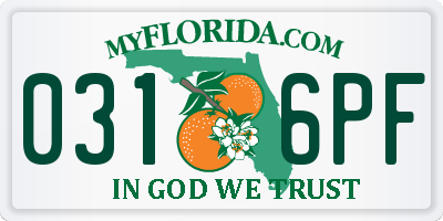 FL license plate 0316PF