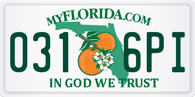 FL license plate 0316PI