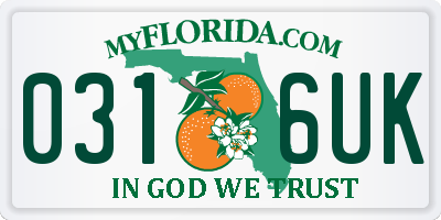 FL license plate 0316UK