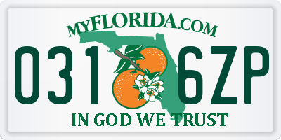 FL license plate 0316ZP