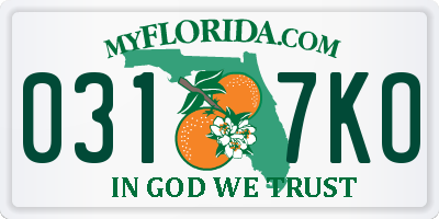 FL license plate 0317KO