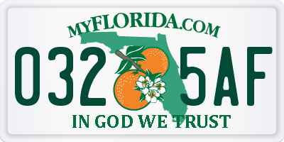 FL license plate 0325AF