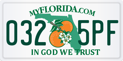 FL license plate 0325PF
