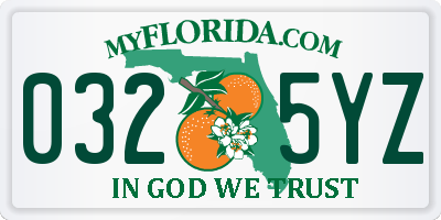FL license plate 0325YZ