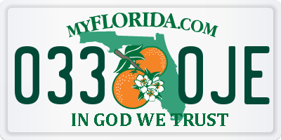 FL license plate 0330JE