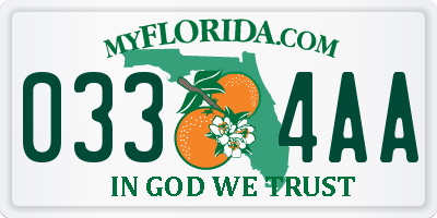 FL license plate 0334AA