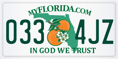FL license plate 0334JZ