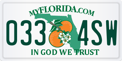 FL license plate 0334SW