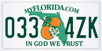 FL license plate 0334ZK
