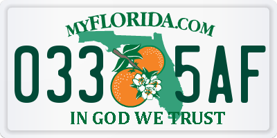 FL license plate 0335AF
