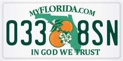 FL license plate 0338SN