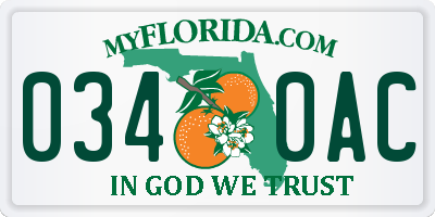 FL license plate 0340AC