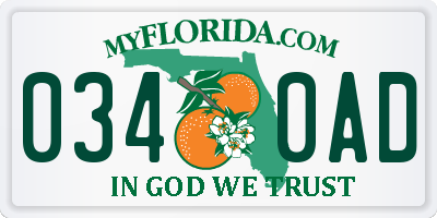 FL license plate 0340AD