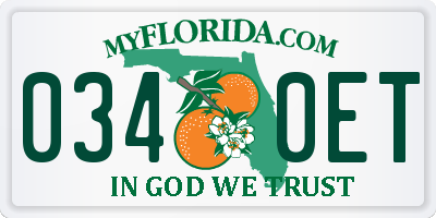 FL license plate 0340ET