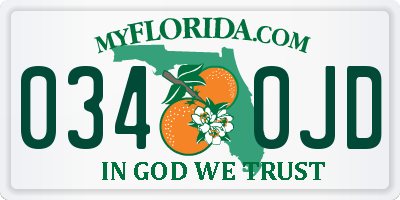 FL license plate 0340JD