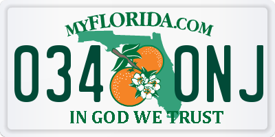 FL license plate 0340NJ