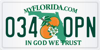 FL license plate 0340PN