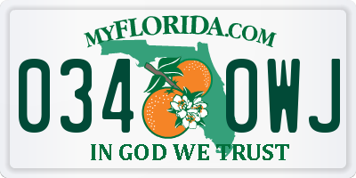 FL license plate 0340WJ