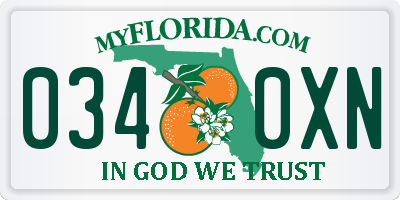 FL license plate 0340XN