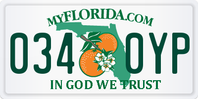 FL license plate 0340YP