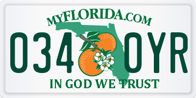 FL license plate 0340YR