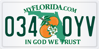 FL license plate 0340YV