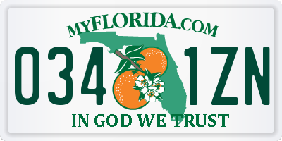 FL license plate 0341ZN