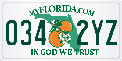 FL license plate 0342YZ