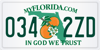 FL license plate 0342ZD