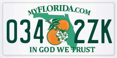 FL license plate 0342ZK