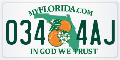 FL license plate 0344AJ