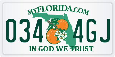 FL license plate 0344GJ