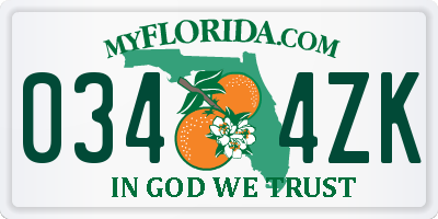 FL license plate 0344ZK