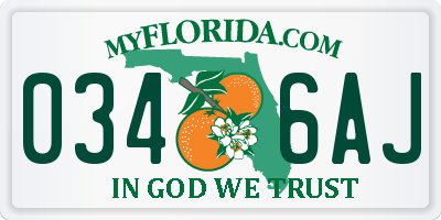 FL license plate 0346AJ