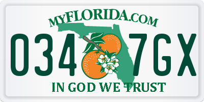 FL license plate 0347GX