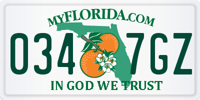 FL license plate 0347GZ