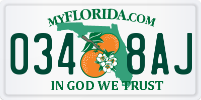 FL license plate 0348AJ