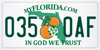 FL license plate 0350AF