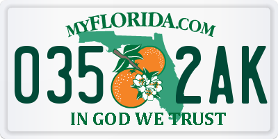 FL license plate 0352AK