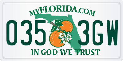 FL license plate 0353GW