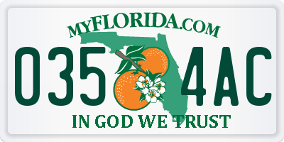 FL license plate 0354AC