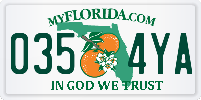 FL license plate 0354YA
