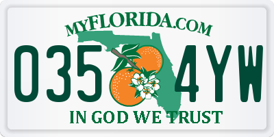 FL license plate 0354YW