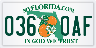 FL license plate 0360AF