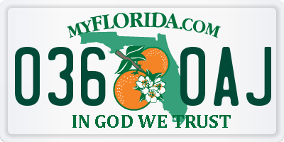 FL license plate 0360AJ