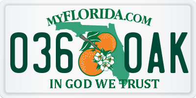 FL license plate 0360AK