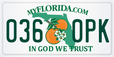 FL license plate 0360PK
