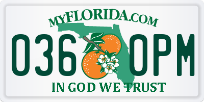 FL license plate 0360PM
